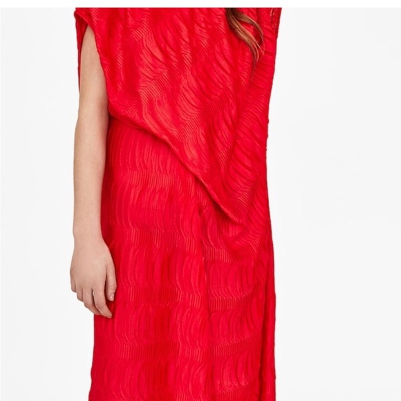 Zara woman/basic Pleated & creased dress red M - Picture 2 of 10
